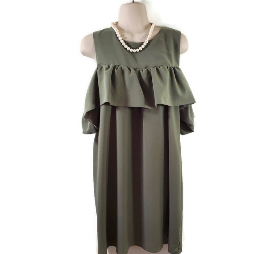 Miami Olive Green Ruffle Dress Size Medium